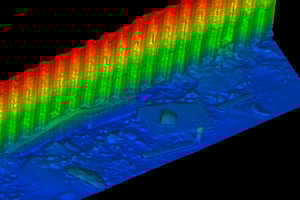 3d Sonarbild mit farblicher Tiefendarstellung am Nordostbohlwerk Helgoland