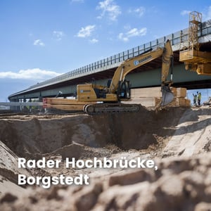 EGGERS-Gruppe, Eggers Tiefbau, Eggers Umwelttechnik, Baustelle, Rader Hochbrücke, Erdarbeiten, Erdbau, Bagger, A7, Wasserhaltung