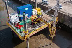 EGGERS Kampfmittelbergung – KMB1 Jack-Up Barge für Offshore-Arbeiten, Kampfmittelsondierungen und Bergung im Küsten- und Seegebiet