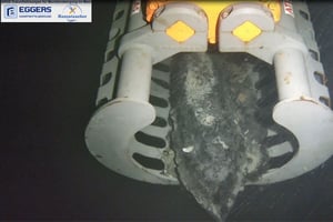Unterwasseraufnahme des Spülkopfs (Multitool) beim Freilegen des Meeresgrunds. Erkundung und Kampfmittelbergung durch EGGERS Marine Service im Rahmen der Entsorgung von Munitionsaltlasten in Nord- und Ostsee (Pelzerhaken Nord).